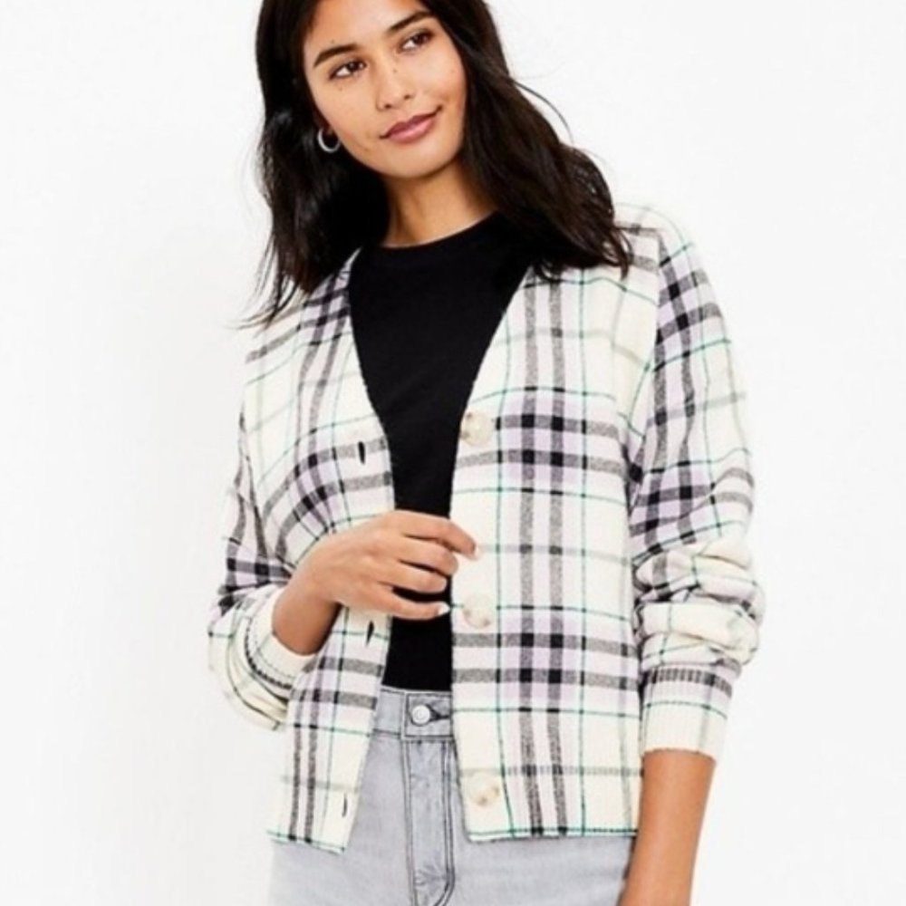 Plaid button front cardigan